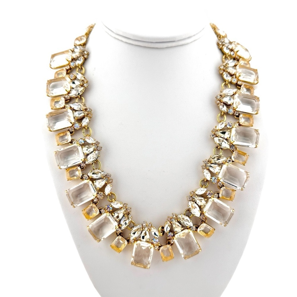 J. Crew RARE Gold and Clear Gemstone Statement Necklace